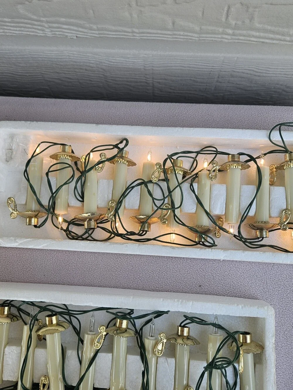 VTG Sears Decorative Christmas Light Set Dripping Candle White Gold Plug-In